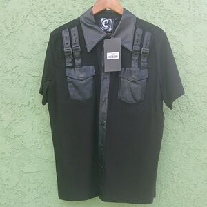 Killstar Black Men's Shirt with Leather Details